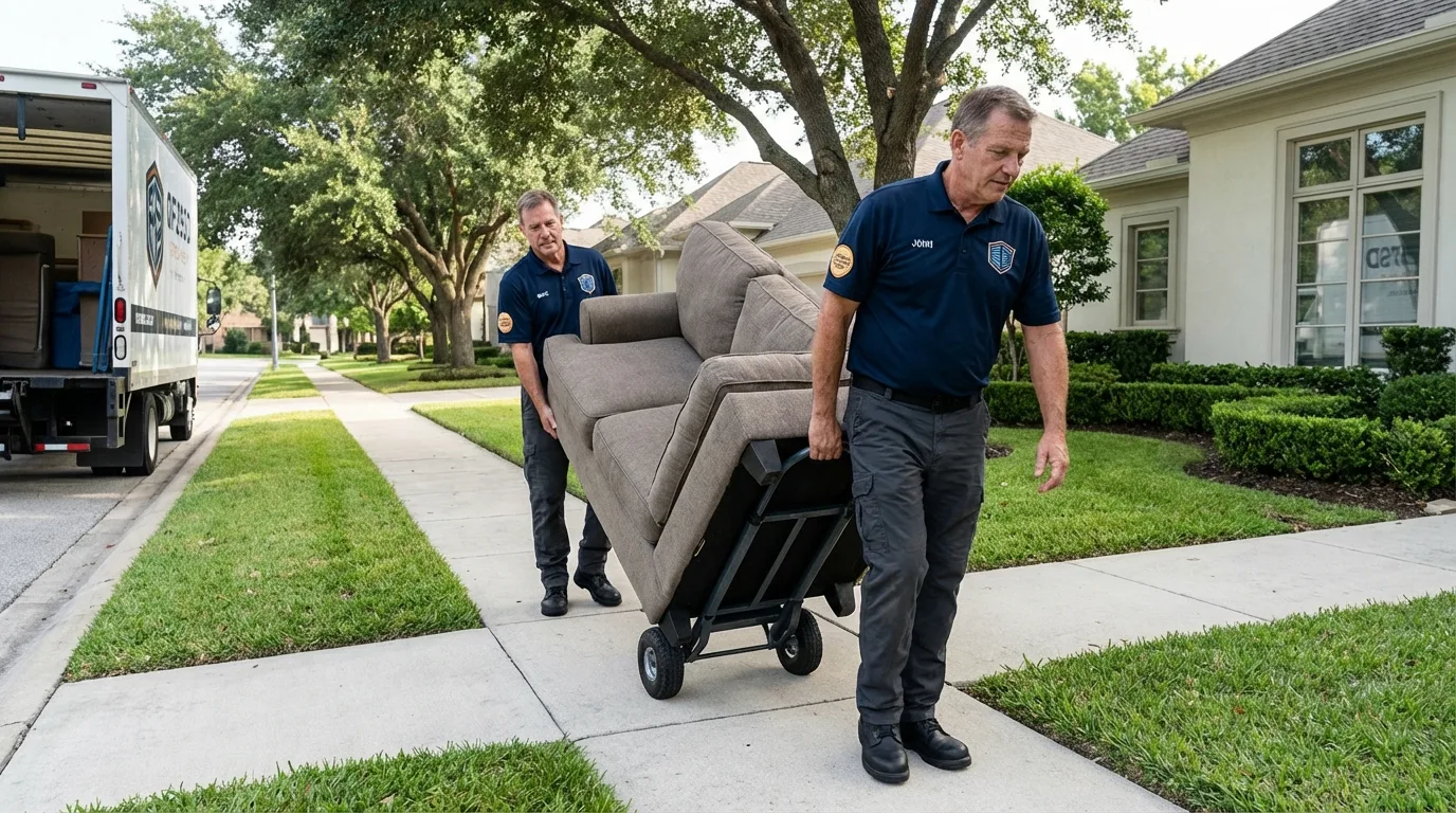 Local residential moving crew loading furniture in Kentwood, LA