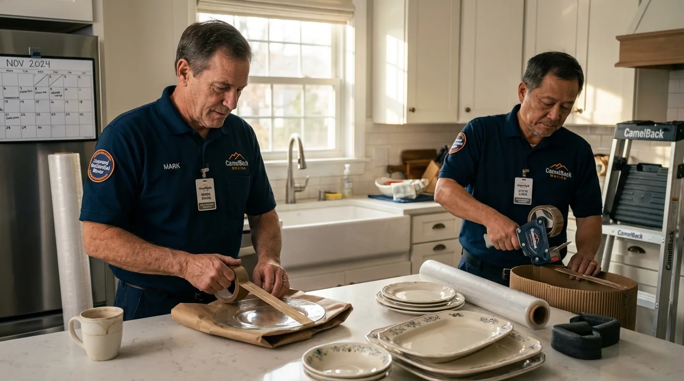 Professional crew packing kitchen dishware in Kentwood, LA